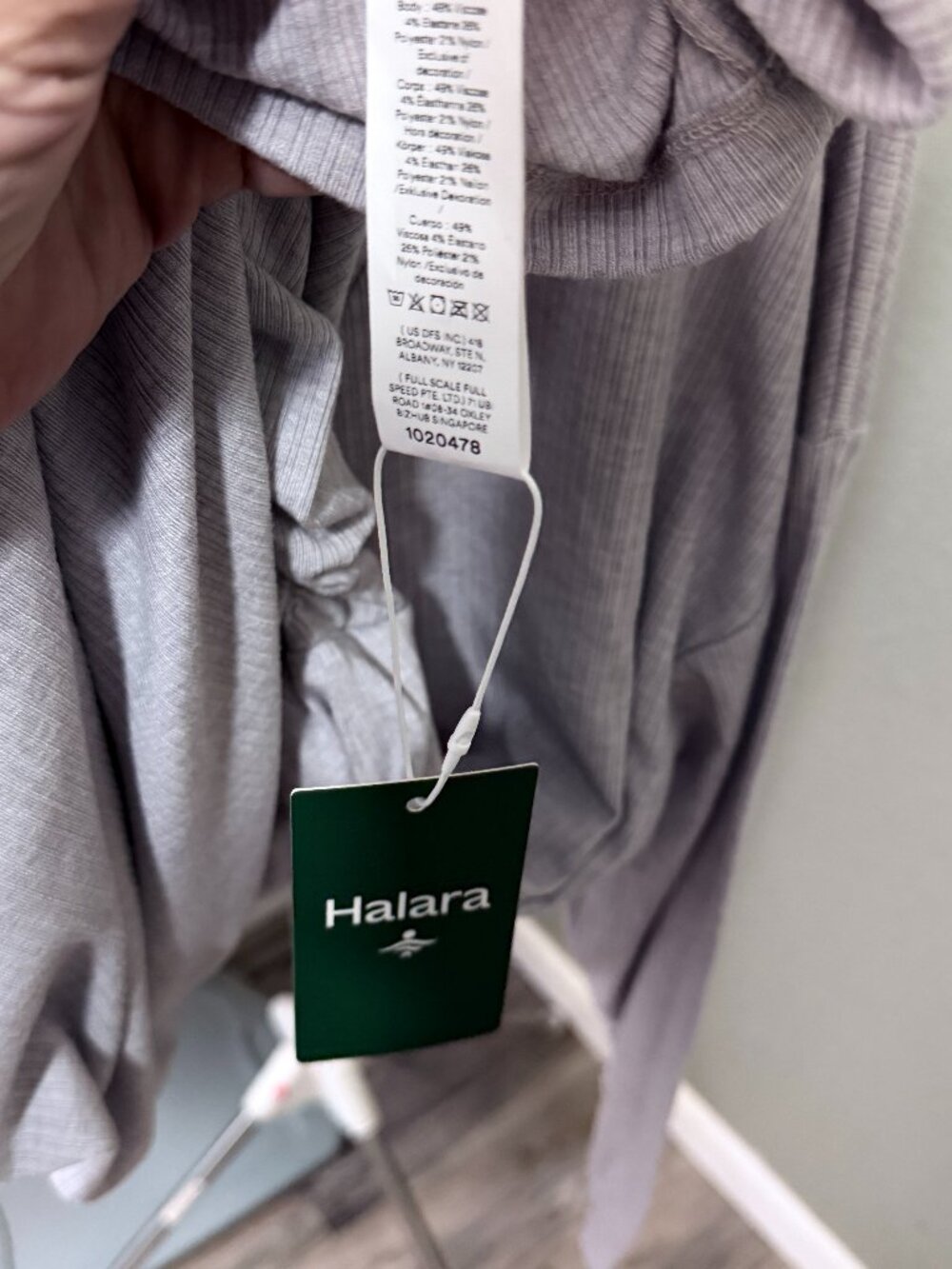 Halara Ribbed Ruched Mini Dress | Grey | Size L | NWT | Long Sleeve V-Neck - Picture 2 of 6